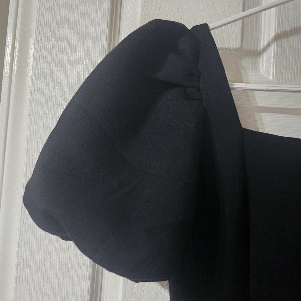 English Factory Black Puff Sleeve A-Line Mini Dress, Study Scuba Knit, EUC! - Picture 11 of 14